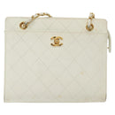 CHANEL Matelasse Chain Shoulder Bag Caviar Skin White Gold CC Auth gh580-2