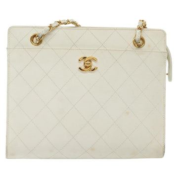 CHANEL Matelasse Chain Shoulder Bag Caviar Skin White Gold CC Auth gh580 - 0