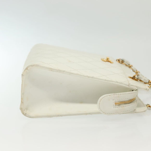 CHANEL Matelasse Chain Shoulder Bag Caviar Skin White Gold CC Auth gh580