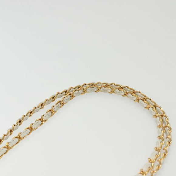 CHANEL Matelasse Chain Shoulder Bag Caviar Skin White Gold CC Auth gh580