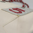 CHANEL Choco Bar Chain Tote Bag No5 Canvas White Silver CC Auth gh581-10