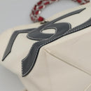 CHANEL Choco Bar Chain Tote Bag No5 Canvas White Silver CC Auth gh581-11
