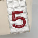 CHANEL Choco Bar Chain Tote Bag No5 Canvas White Silver CC Auth gh581-14