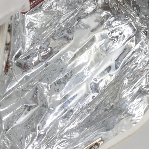 CHANEL Choco Bar Chain Tote Bag No5 Canvas White Silver CC Auth gh581