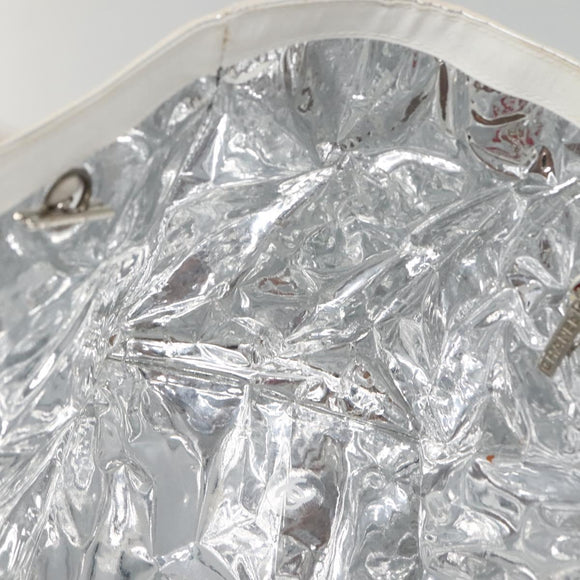 CHANEL Choco Bar Chain Tote Bag No5 Canvas White Silver CC Auth gh581