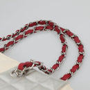 CHANEL Choco Bar Chain Tote Bag No5 Canvas White Silver CC Auth gh581-8