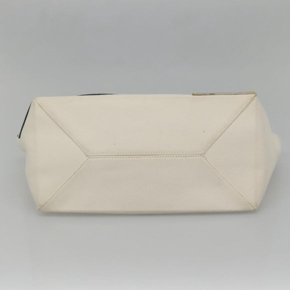 CHANEL Choco Bar Chain Tote Bag No5 Canvas White Silver CC Auth gh581