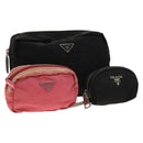 PRADA Pouch Nylon 3Set Black Pink Auth gh587-1