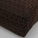 FENDI Zucchino Canvas Tote Bag Brown Silver Auth gh605-9