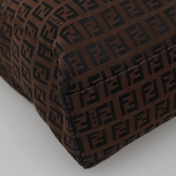 FENDI Zucchino Canvas Tote Bag Brown Silver Auth gh605