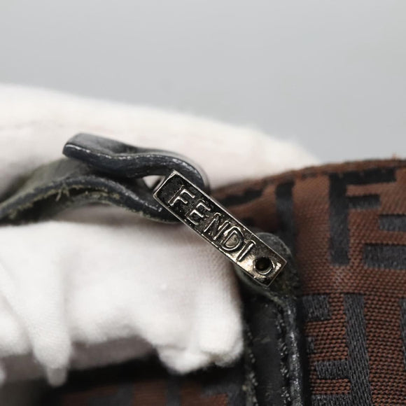 FENDI Zucchino Canvas Tote Bag Brown Silver Auth gh605