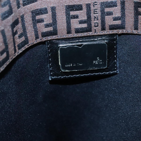 FENDI Zucchino Canvas Tote Bag Brown Silver Auth gh605