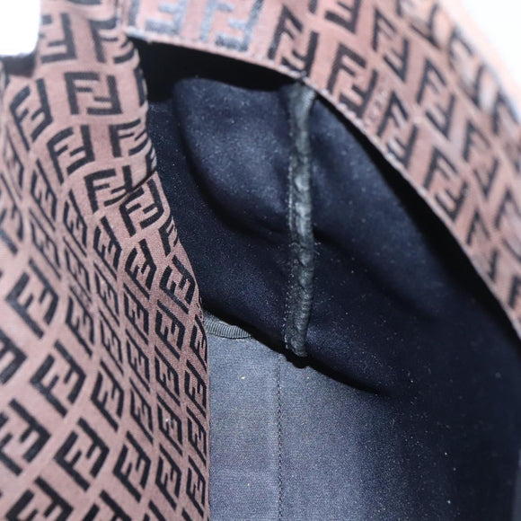 FENDI Zucchino Canvas Tote Bag Brown Silver Auth gh605