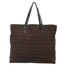 FENDI Zucchino Canvas Tote Bag Brown Silver Auth gh605-13
