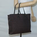 FENDI Zucchino Canvas Tote Bag Brown Silver Auth gh605-23