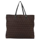 FENDI Zucchino Canvas Tote Bag Brown Silver Auth gh605-2