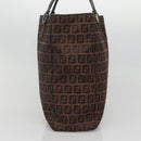 FENDI Zucchino Canvas Tote Bag Brown Silver Auth gh605-3