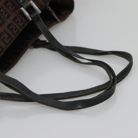 FENDI Zucchino Canvas Tote Bag Brown Silver Auth gh605