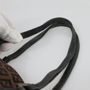 FENDI Zucchino Canvas Tote Bag Brown Silver Auth gh605-8