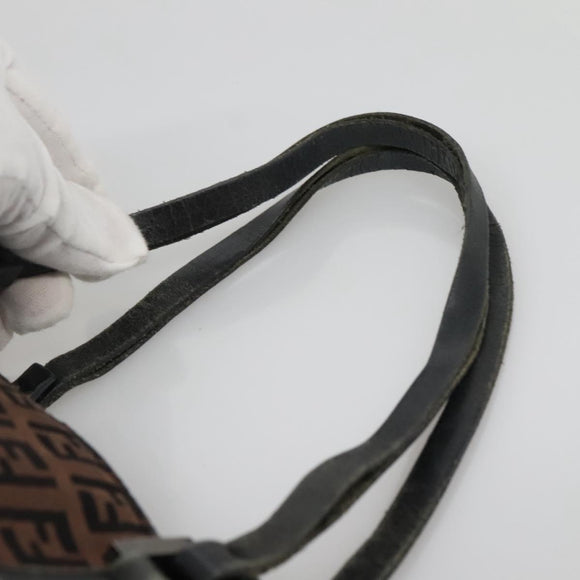 FENDI Zucchino Canvas Tote Bag Brown Silver Auth gh605