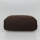 FENDI Zucchino Canvas Tote Bag Brown Silver Auth gh605-5