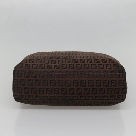 FENDI Zucchino Canvas Tote Bag Brown Silver Auth gh605