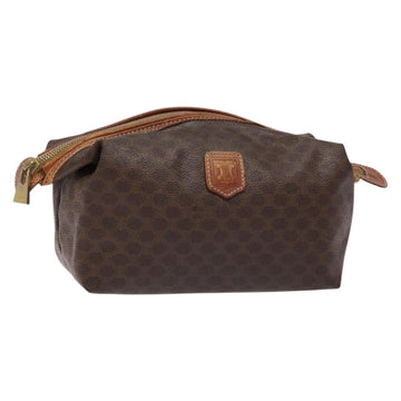 CELINE Macadam Canvas Clutch Bag PVC Leather Brown Gold Auth gh607