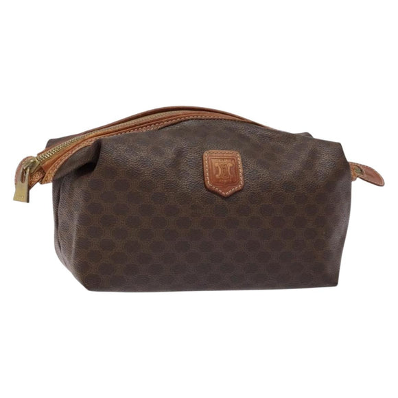 CELINE Macadam Canvas Clutch Bag PVC Leather Brown Gold Auth gh607