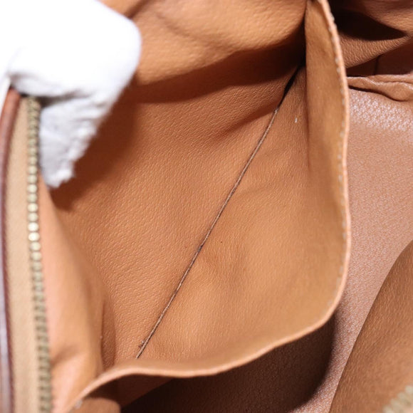 CELINE Macadam Canvas Clutch Bag PVC Leather Brown Gold Auth gh607