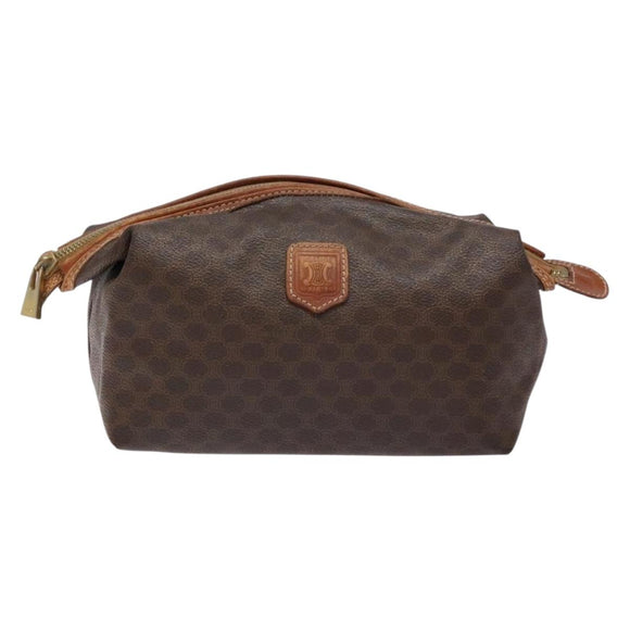 CELINE Macadam Canvas Clutch Bag PVC Leather Brown Gold Auth gh607