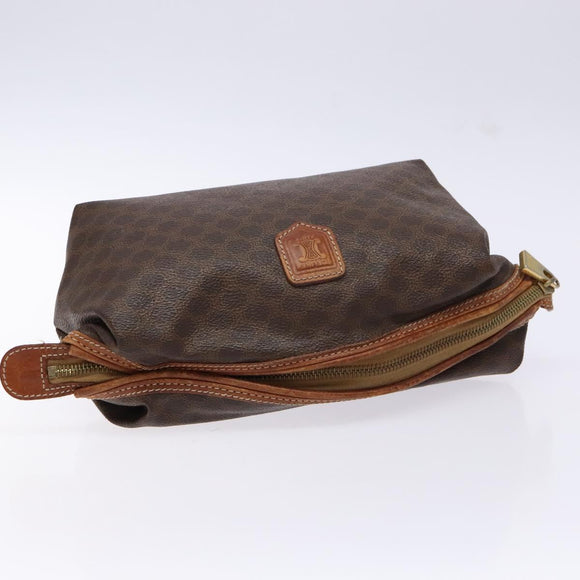 CELINE Macadam Canvas Clutch Bag PVC Leather Brown Gold Auth gh607