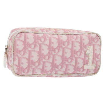 Christian Dior Trotter Canvas Pouch PVC Pink Silver Auth gh608