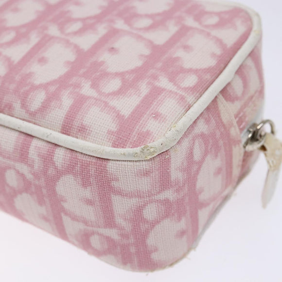Christian Dior Trotter Canvas Pouch PVC Pink Silver Auth gh608