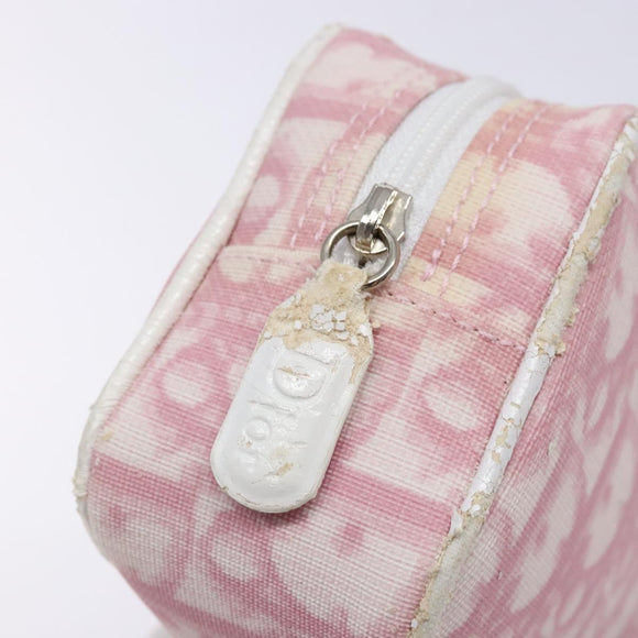 Christian Dior Trotter Canvas Pouch PVC Pink Silver Auth gh608