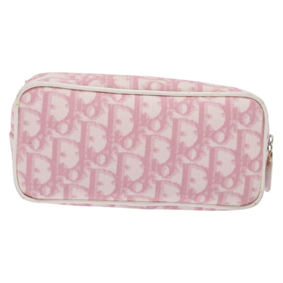 Christian Dior Trotter Canvas Pouch PVC Pink Silver Auth gh608