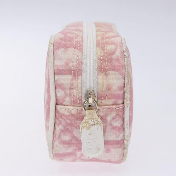 Christian Dior Trotter Canvas Pouch PVC Pink Silver Auth gh608