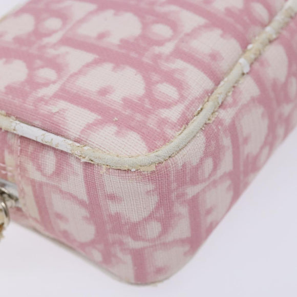 Christian Dior Trotter Canvas Pouch PVC Pink Silver Auth gh608