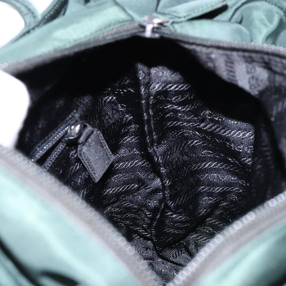 PRADA Tote Bag Nylon Green Silver Auth gh610