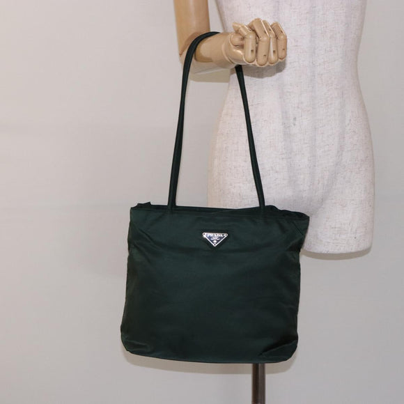 PRADA Tote Bag Nylon Green Silver Auth gh610