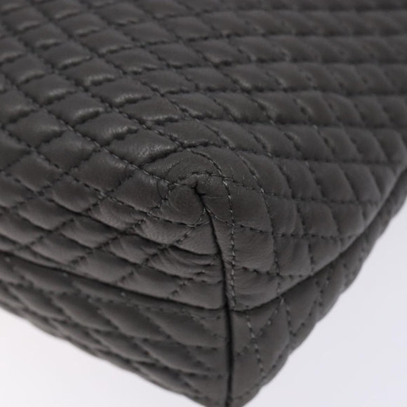 BALLY Hand Bag Leather Gray Gold Auth gh611