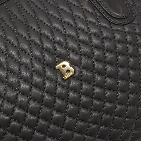 BALLY Hand Bag Leather Gray Gold Auth gh611