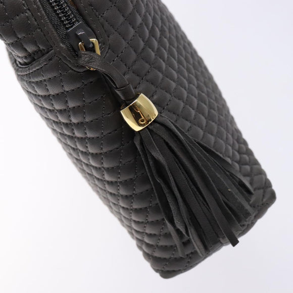 BALLY Hand Bag Leather Gray Gold Auth gh611