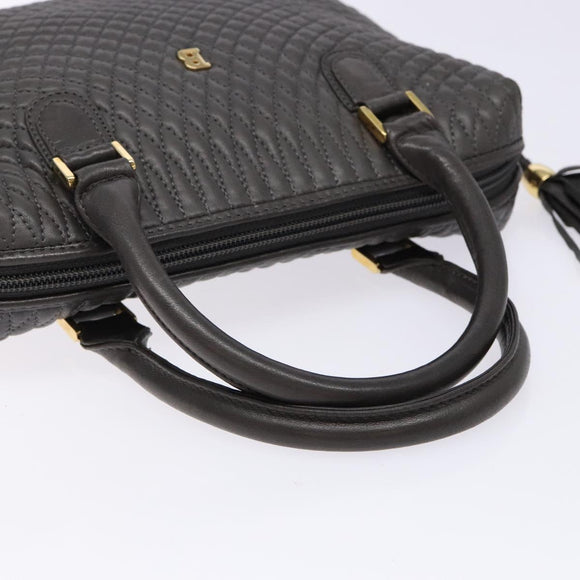 BALLY Hand Bag Leather Gray Gold Auth gh611
