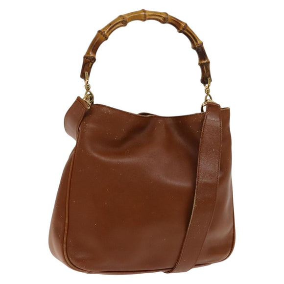 GUCCI Bamboo Hand Bag Leather 2way Brown Gold 001 2113 1638 Auth gh612