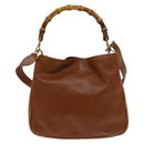GUCCI Bamboo Hand Bag Leather 2way Brown Gold 001 2113 1638 Auth gh612-13