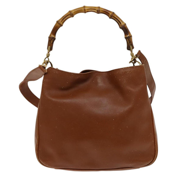 GUCCI Bamboo Hand Bag Leather 2way Brown Gold 001 2113 1638 Auth gh612