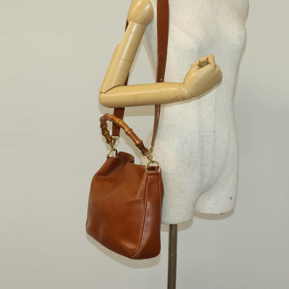 GUCCI Bamboo Hand Bag Leather 2way Brown Gold 001 2113 1638 Auth gh612