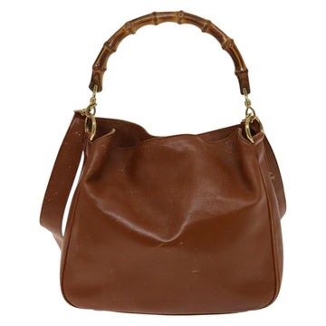 GUCCI Bamboo Hand Bag Leather 2way Brown Gold 001 2113 1638 Auth gh612 - 0