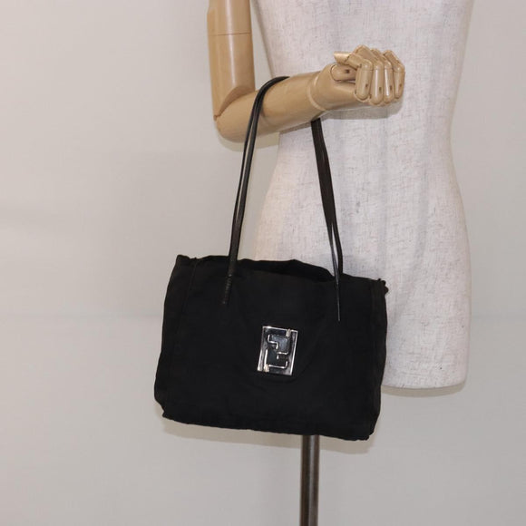 FENDI Zucca Canvas Tote Bag Black Silver Auth gh617