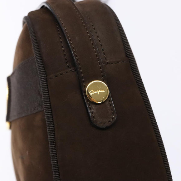 Salvatore Ferragamo Vala Shoulder Bag Suede Brown Gold Auth gh619